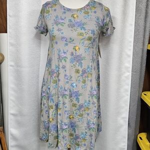 LuLaRoe Gray Midi Dress with Pastel Floral Print
